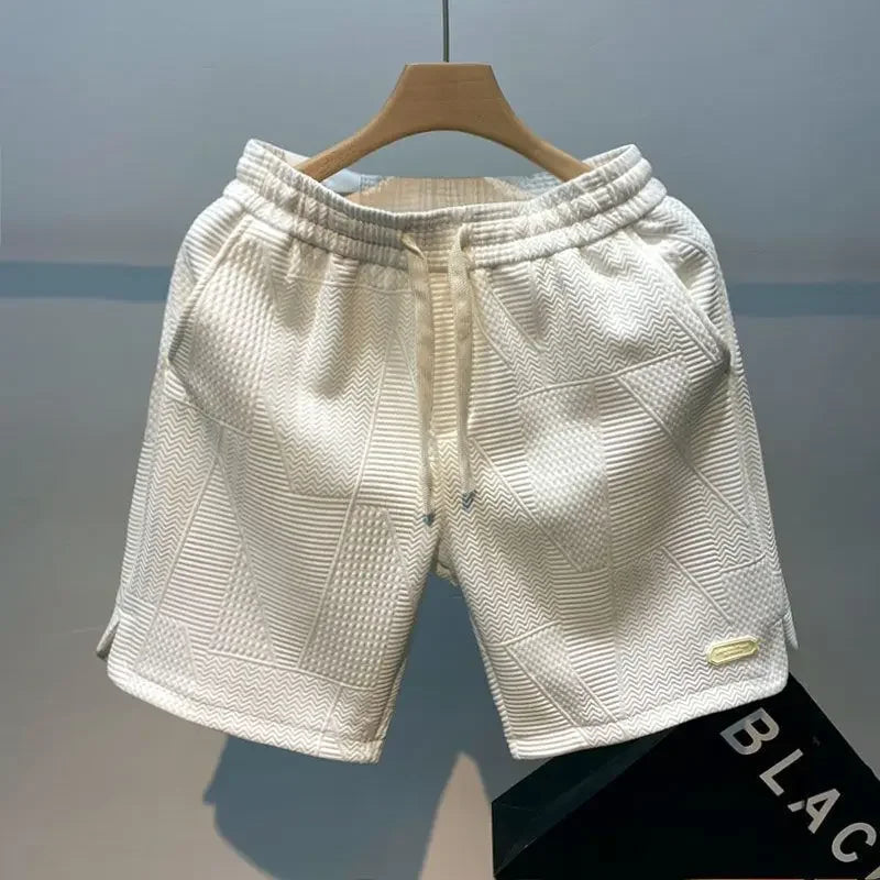 Threebooy  Men's shorts, information sports shorts with wave patterns, solid with rope, loose and dry, gym, summer