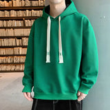 Threebooy Male Clothes Hoodies Sweatshirt for Men Green Solid Hooded Loose Simple One Piece Free Shipping Offers Overfit Autumn Warm Emo S