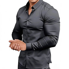 Threebooy  Men Solid Color Long Sleeve Casual Business Shirt For Spring And Autumn