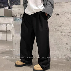 Threebooy  New Light Business Men Suit Pants Light Luxury Draped Solid Color Curved Knife Pants Elegant Straight Trousers Dress Pants M-3XL