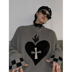 Threebooy Sweater With Hearts Harajuku Fashion Men's Clothes Winter Trend Women's Print Oversize Korean Knit Hip Hop Clothing Sweaters