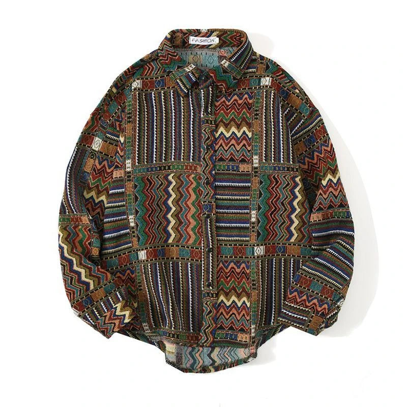 Threebooy Colored Numb Ethnic Style Shirt Men Weaving and Embroidered Spring and Autumn Retro Hong Kong Style Shirt Jacket