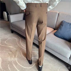Threebooy Autumn Winter Elastic Waist Suit Pants Men High Quality Youthful Vitality Smart Casual Suit Trousers Mens Solid Striped Pants