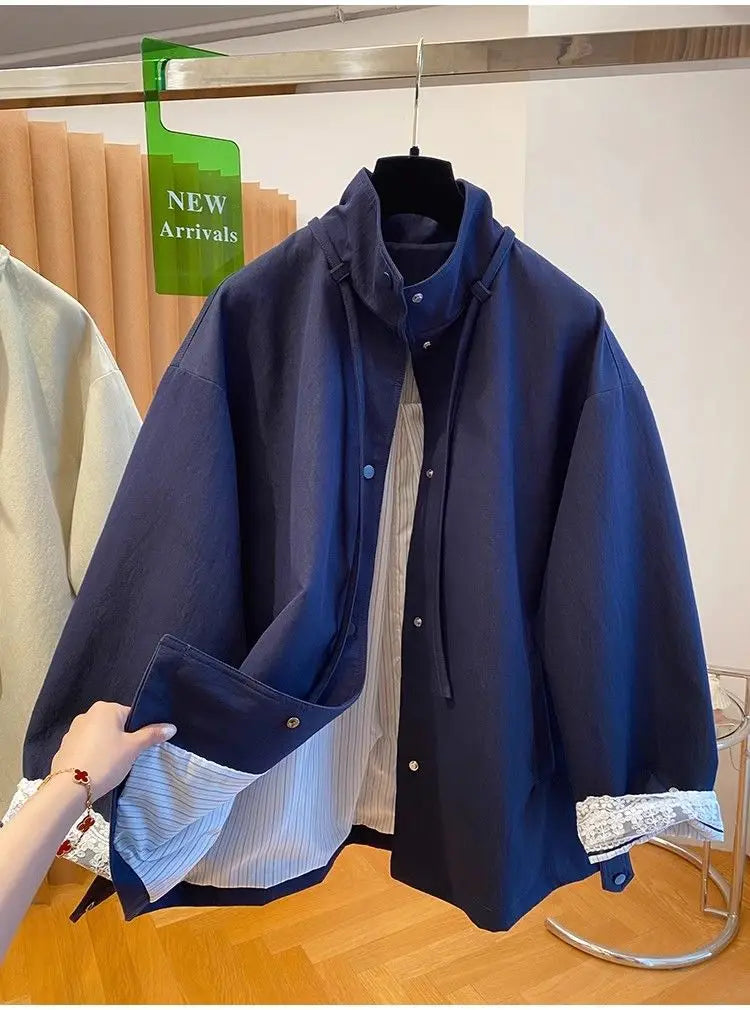Threebooy Korean Simple High-end Windbreaker Short Jacket Women Loose Spring Autumn New Style Small Fashion Trend Baseball Jacket