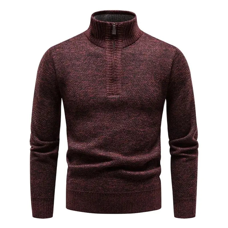 Threebooy New Winter Fleece Sweater Pullovers Men Thick Warm Knitted Pullover Slim Mock Neck Sweaters Half Zipper Solid Mens Pullovers