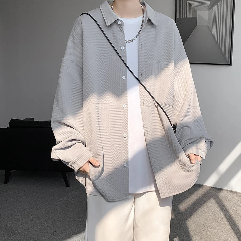 Threebooy Autumn Japanese Style Oversized Harajuku Shirt Men Casual Loose Blouse Plus Size 5XL-M All Match Fashion Streetwear Male Clothes