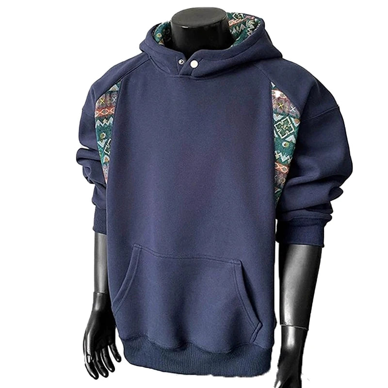 Threebooy  New American Retro Men's Hooded Sweatshirt Casual Harajuku Navy Patchwork Long Sleeve Pullover Autumn High Quality Hoodies M-3XL