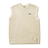 Threebooy Korean Hollow Knitted Vest Men Crew Neck Solid Simple Sleeveless Pullovers Causal Loosed Unisex Fresh Sweater Streetwear Apricot