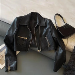 Threebooy American Trendy Motorcycle Suit Slim Short Jacket Double Zipper Washing PU Leather Jacket High Street Versatile Leather Jacket