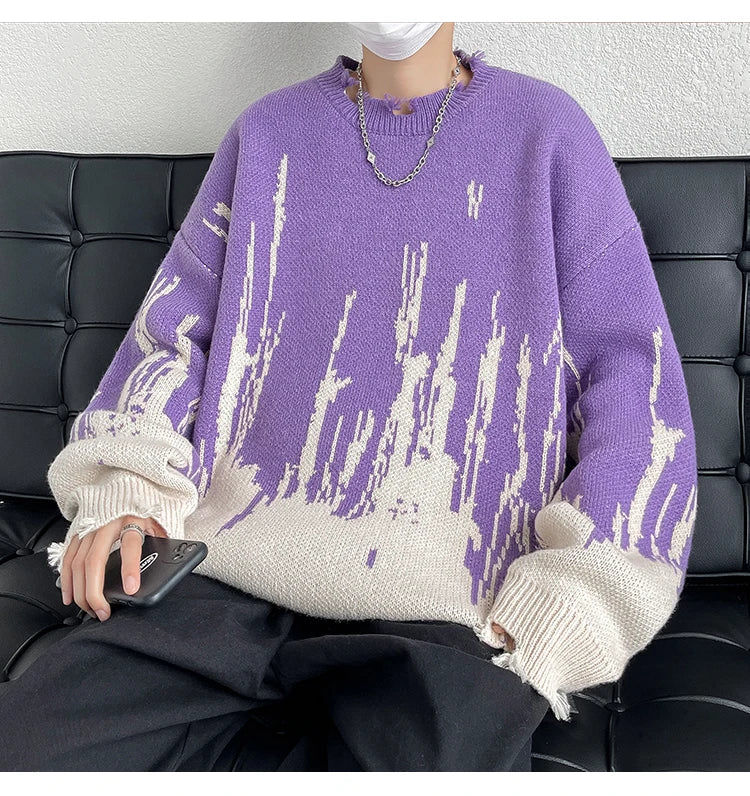 Threebooy Hip Hop Ripped Punk Knitted Sweaters Men Oversized Harajuku Streetwear Sweaters Winter Couples Fashion Knit Pullovers Tops