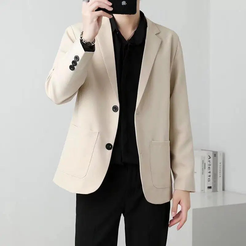 Threebooy Men Suit Jackets Blazer Coat Slim Fit Smart Casual Autumn New Fashion Clothing Two Buttons Solid Color Korean Black/Khaki/Coffee