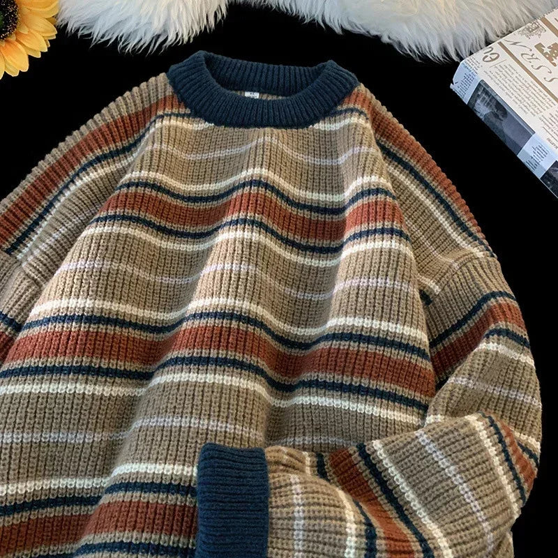 Threebooy Brand Winter Sweater Man 2025 Autumn Winter Loose O Neck Color Blocking O Neck Pullover Fashion Man Korean Clothes