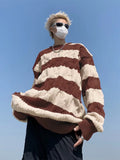 Threebooy Stripe Fried Dough Twists Sweater Men's Autumn and Winter New Fashion Loose Versatile Color Matching Knit