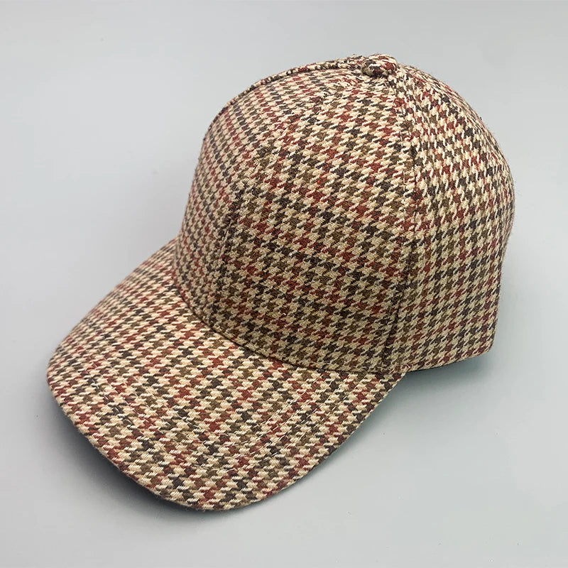 Threebooy  Retro Fashion British style Houndstooth Men Women Baseball Hats Cotton Breathable Streetwear Classic Casual Sport Unisex Caps
