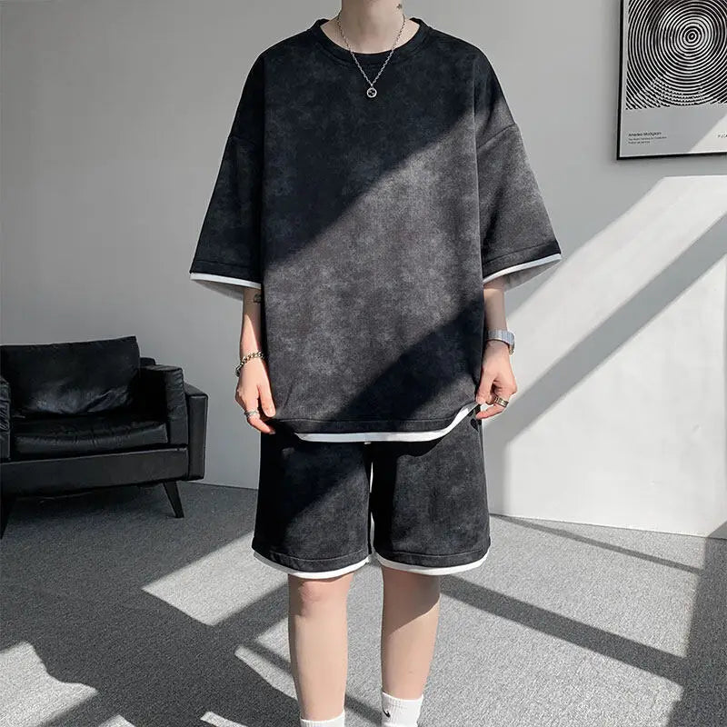 Threebooy  T-shirt set men Men Printed Loose Fit Round Neck T-Shirt Elastic Waist Shorts Set Summer Casual Comfortable Beachwear Streetwear