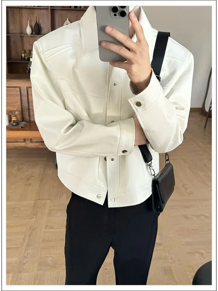Threebooy American Street High-end Coat Trendy Leather Jacket Korean Elegant 2025 Spring Men's New PU Lapel Slim Loose Jacket Aesthetic