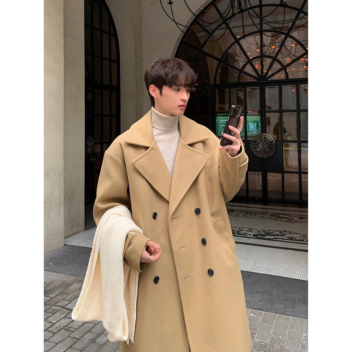 Threebooy Winter High Quality Woolen Trench Coats Men Korean Style Luxury Male Casual Trenchcoat Men's Streetwear Gray/Khaki/Black