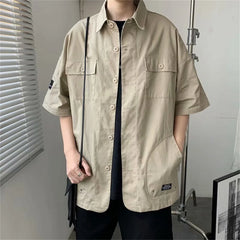 Threebooy Mens Cotton Military Cargo Shirts Casual Dress Short Sleeve Work Streetwear Blouses