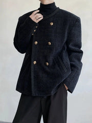 Threebooy American Elegant Blazer Coat Autumn Winter High-end Wool Suit Men's Korean Style Loose Double-breasted Suit Vintage Jacket Chic