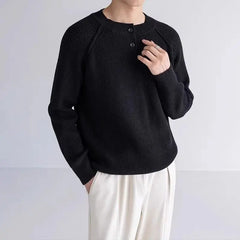 Threebooy  Autumn Winter Tops Men Casual Loose Flow Buttons Warm Knitted Sweaters