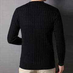 Threebooy  Trend Fashion Autumn Winter Sweaters Men Solid O-Neck Screw Thread Thicken Smart Casual Long Sleeve Slim Pullovers Knitted Tops