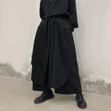 Threebooy Mens Stacked Irregular Button Culottes Genderless 2024 New Fashion Individuality Retro Solid Color Loose Wide Leg Pants Unisex