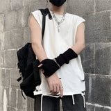 Threebooy Summer Men Sleeveless Vest Casual Solid Tops Loose O-neck Pullover