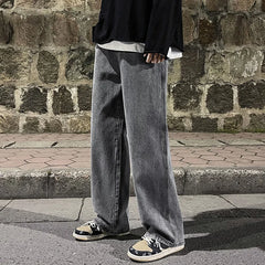Threebooy  New Men's Jeans Korean Version Student Loose Casual Pants High Street  Y2K Straight Wide Legs Denim Pants Fashion Baggy Trousers