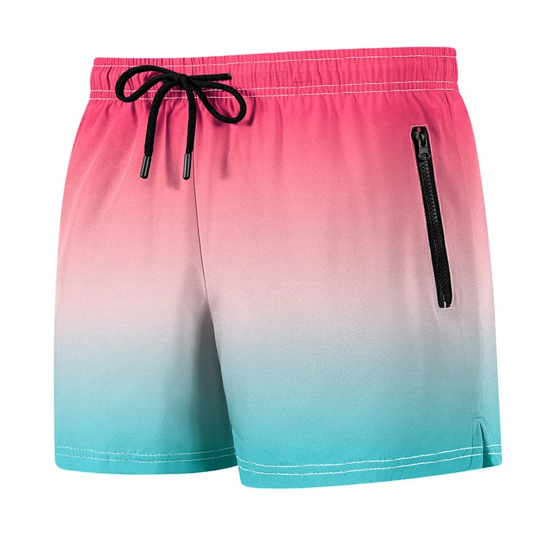 Threebooy  Men's Beach Shorts with Mesh Liner Summer Casual Board Shorts with Zipper Side Pockets Swim Trunks Swimwear Swimsuit Beachwear