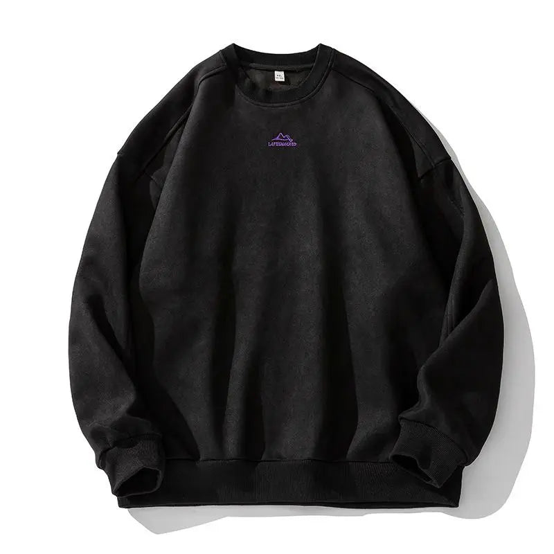 Threebooy  Retro Hip Hop Shirt Versatile Heavy Embroidered O-neck Sweatshirt Men's American Loose Couple Japan Style Pullover Top