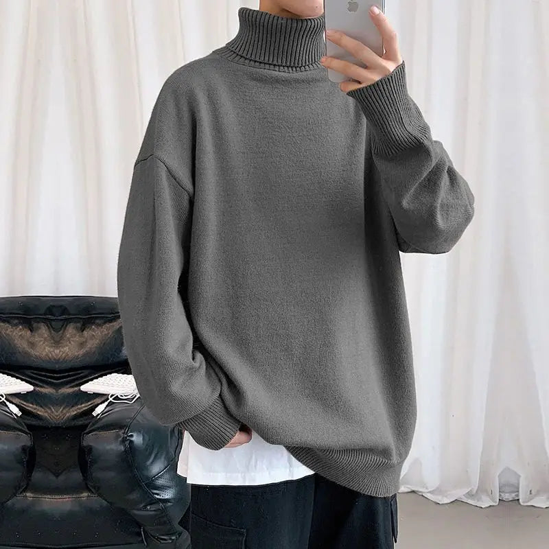 Threebooy Men's Knit Sweater Turtleneck Knitwear High Collar Warm Pullovers Male Solid Color Korean Popular Clothes Designer Cashmere Top