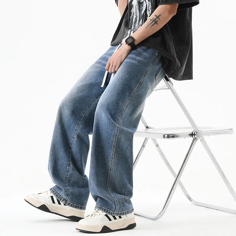 Threebooy  Brand men's loose casual straight leg jeans autumn new Korean street hip-hop Baggy wide leg pants Y2K student popular pants
