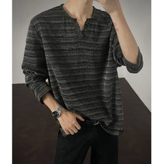 Threebooy 2025 New Fall Mens Long Sleeve Tshirt Soft Comfortable Casual Knitted Shirt V Neck Top Fashion Mens Clothing Teen Boys Clothing
