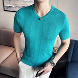 Threebooy New Men Short Sleeve Breathable Leisure O-neck Slim Fit T-shirts Male Fashion Ice Silk Knitted Tops Size Shirt S-3XL