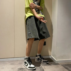 Threebooy  Korean Style Summer Men's Black Wide Leg Denim Shorts 2023 New Fashion Casual Baggy Short Jeans Male Brand Clothes