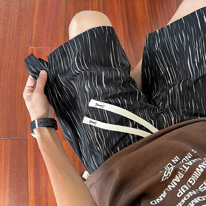 Threebooy  Lightweight Striped Casual Shorts Men Elastic Waistband Drawstring Summer NEW Beach Comfort Stretch Outdoor Sports Activewear