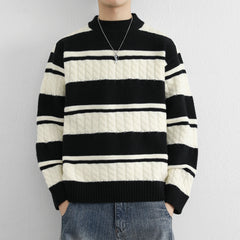 Threebooy  Men's Striped Sweater O-Neck Casual Knit Pullovers Fashion Long Sleeve Knitted Sweater Men Autumn Winter Warm Y2K Knitwear Tops