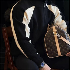 Threebooy  Autumn Winter New Men's Casual Versatile Patchwork Contrasting Knitted Cardigan Trendy Tops