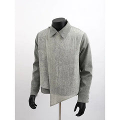 Threebooy American High-end Bomber Jacket Fake Two-piece High Street Trend Top Korean Lapel Solid Color Cleanfit Design Jacket Aesthetic