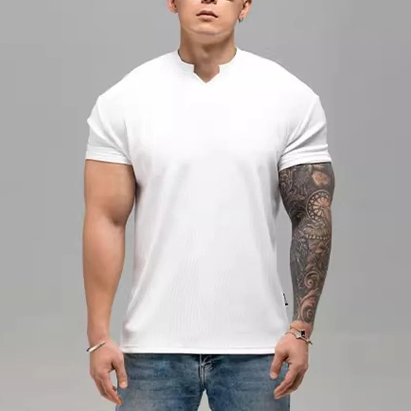 Threebooy  Fabric Shoulder Pads With Large Anti-wrinkle Quick Drying Fitness Wear Sports Short Sleeve T-shirt For Men 280g Heavy T-shirt