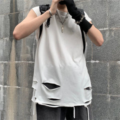 Threebooy Summer Men Sleeveless Vest Casual Solid Tops Loose O-neck Pullover