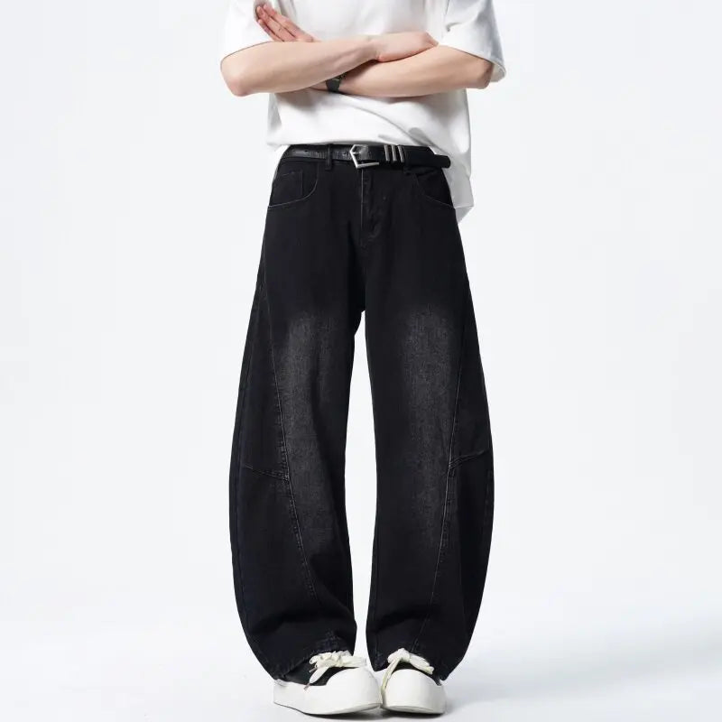 Threebooy Mens Loose Fit Patchwork Wide Leg Washed Jeans Vintage Denim Pants Casual Streetwear Comfort Trendy Baggy Trousers Hip Hop