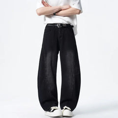 Threebooy Mens Loose Fit Patchwork Wide Leg Washed Jeans Vintage Denim Pants Casual Streetwear Comfort Trendy Baggy Trousers Hip Hop