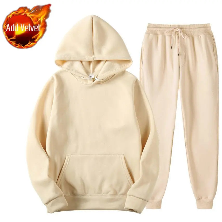 Threebooy  Mens Spring Autumn Solid Color Hoodie Set Hooded Sweatshirt + Jogger Pants 2-Piece Sportswear