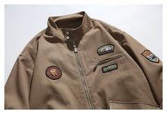 Threebooy Vintage Badge Embroidery Bomber Jacket Men Streetwear Harajuku Large Pockets Cargo Coat Oversized Autumn New Loose Casual Jacket