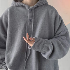 Threebooy Men Pullover Hoodie Korean Style Classic Solid Color Casual Hoodies Oversized Loose Hooded Knitwear Mens Knitted Pullovers