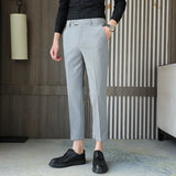 Threebooy Slim Fit Men Dress Pants Fashion Vertical Stripes Men Suit Pants Streetwear Ankle Length Office Trousers Men Formal 29-36