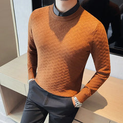 Threebooy Clothing Men's Autumn and Winter Warm Knit Sweater Fake 2 Pieces Shirt Collar Fashion Pullover Man Slim Fit Casual Sweater