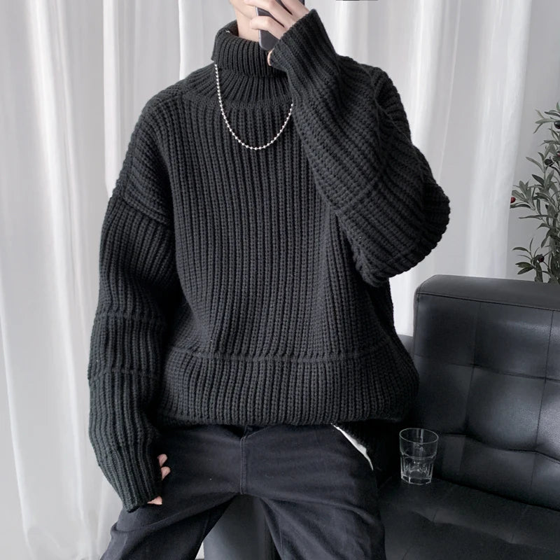 Threebooy Autumn Winter Mens Casual Turtleneck Pullover Men's Long Sleeve Rollneck Sweater Korean Style Fashion Warm Knitted Sweater