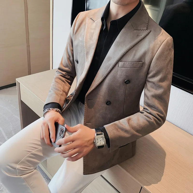 Threebooy  Men's Spring High Quality Suit Male Slim Fit Fashion Double Breasted Buckle Dress Office Blazers Jackets M-4XL